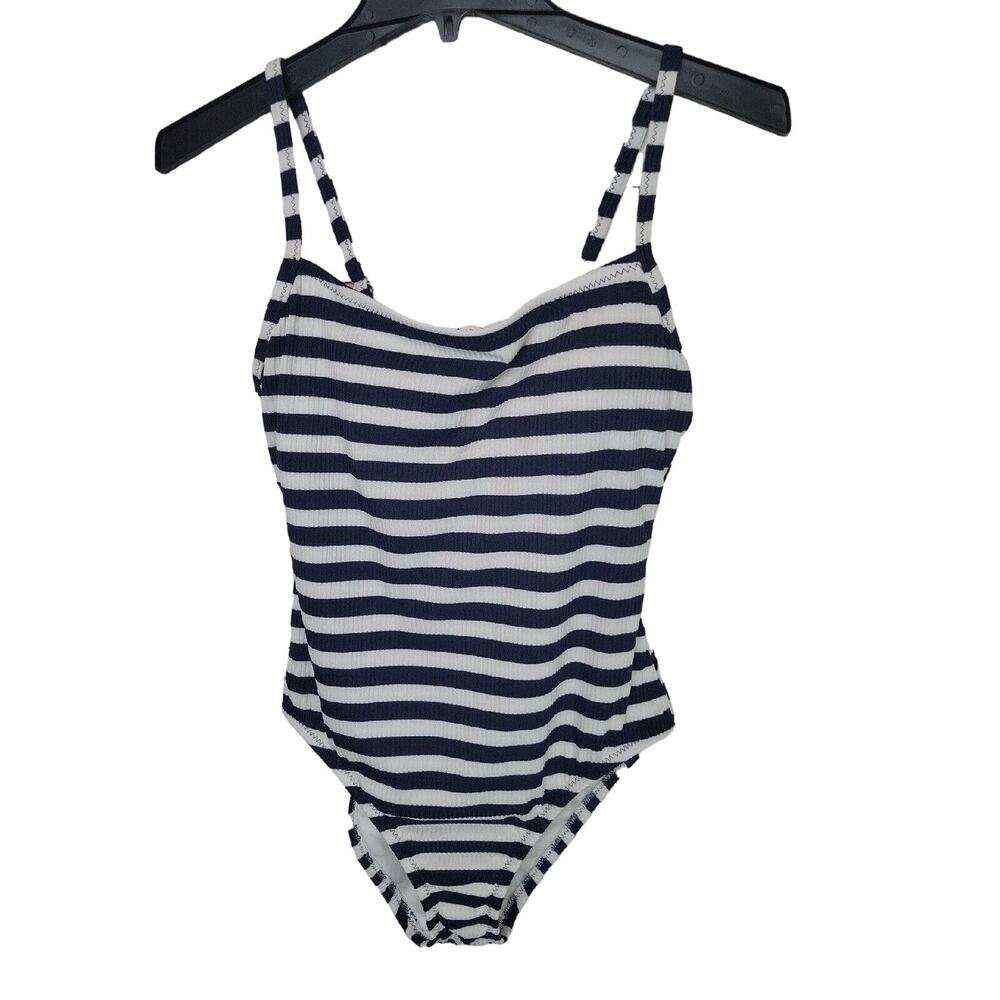 Kona Sol Navy Blue Striped One Piece Beach Summer Swimsuit‎ Women's Size Medium